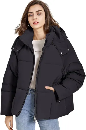 Flygo Womens Hoodies Puffer Jacket Zip Up Quilted Hooded Bubble Padded Down Winter Coats Long Sleeve Jackets with Pockets