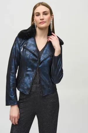 Foiled Suede Faux Fur Jacket