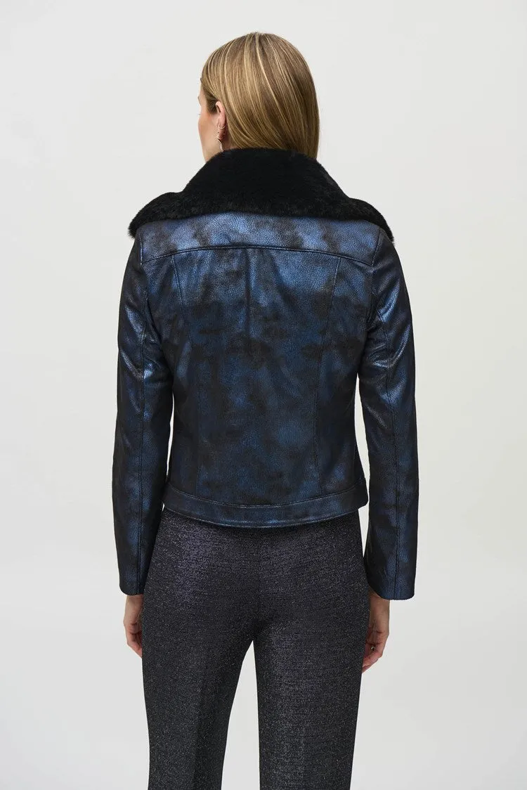 Foiled Suede Faux Fur Jacket