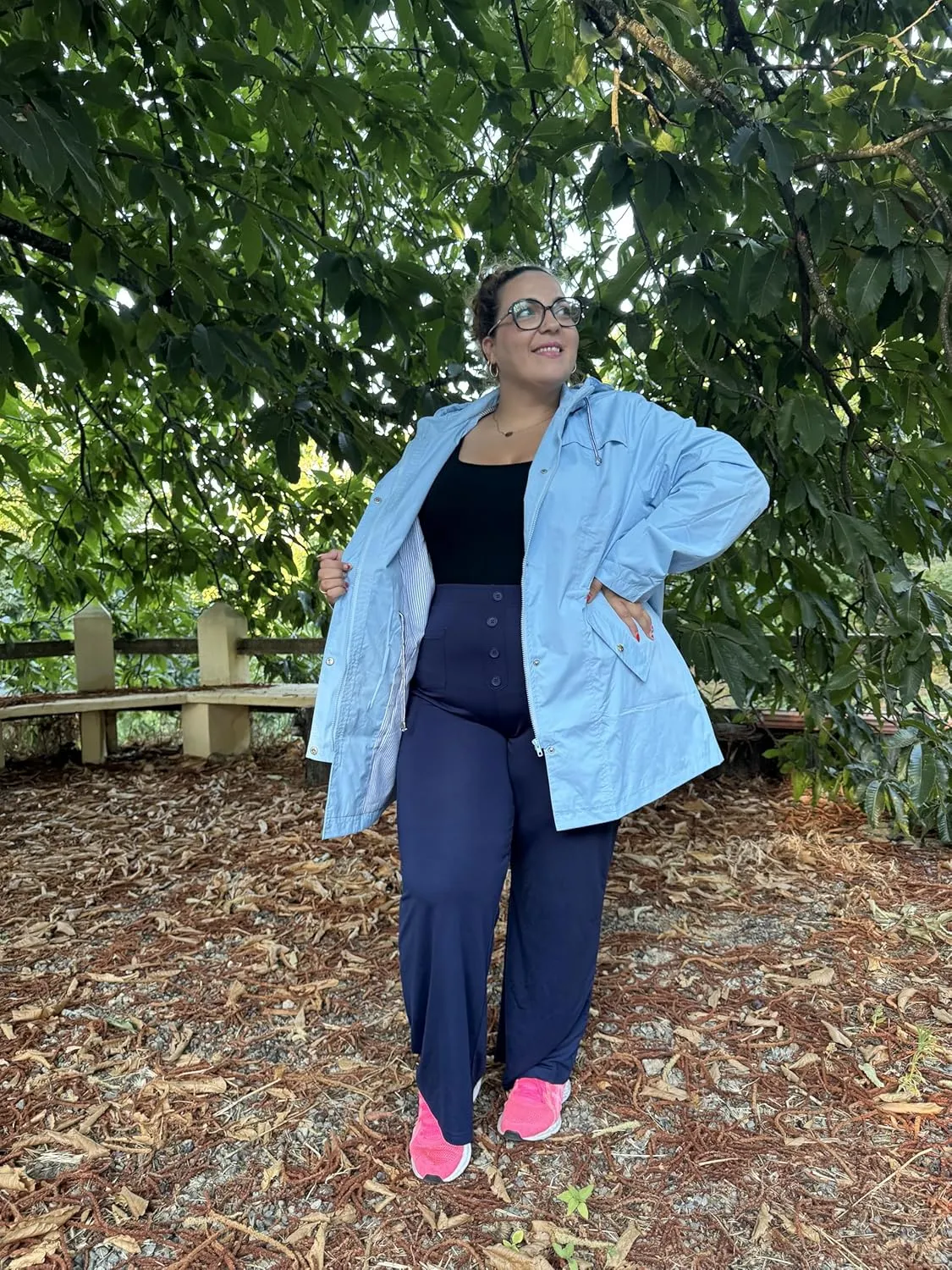FOREYOND Plus Size Rain Jacket for Women with Hood Long Waterproof Windbreaker Outdoor Travel Trench Coats with Pockets
