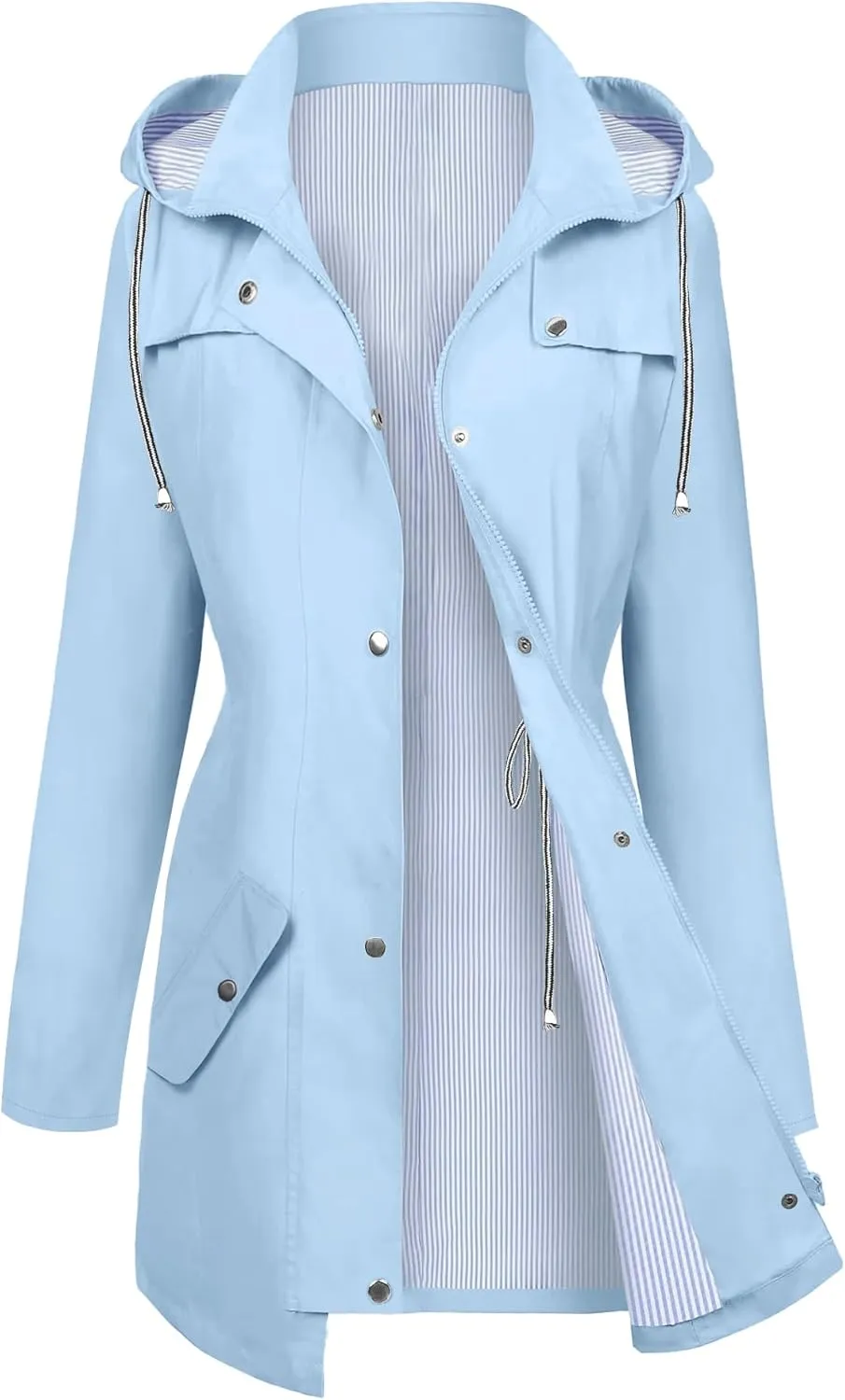 FOREYOND Plus Size Rain Jacket for Women with Hood Long Waterproof Windbreaker Outdoor Travel Trench Coats with Pockets