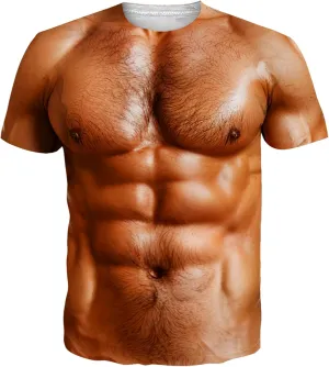 Goodstoworld Unisex 3D Fake Abs T Shirts Shredded Chest Printed Short Sleeve Costume Novelty Tees Shirt