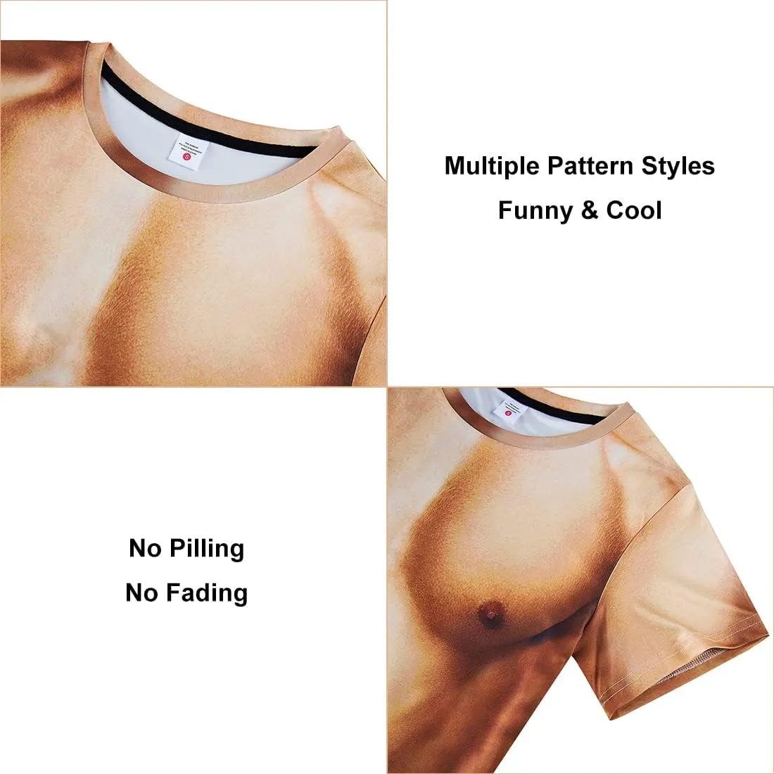 Goodstoworld Unisex 3D Fake Abs T Shirts Shredded Chest Printed Short Sleeve Costume Novelty Tees Shirt