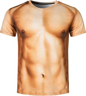 Goodstoworld Unisex 3D Fake Abs T Shirts Shredded Chest Printed Short Sleeve Costume Novelty Tees Shirt