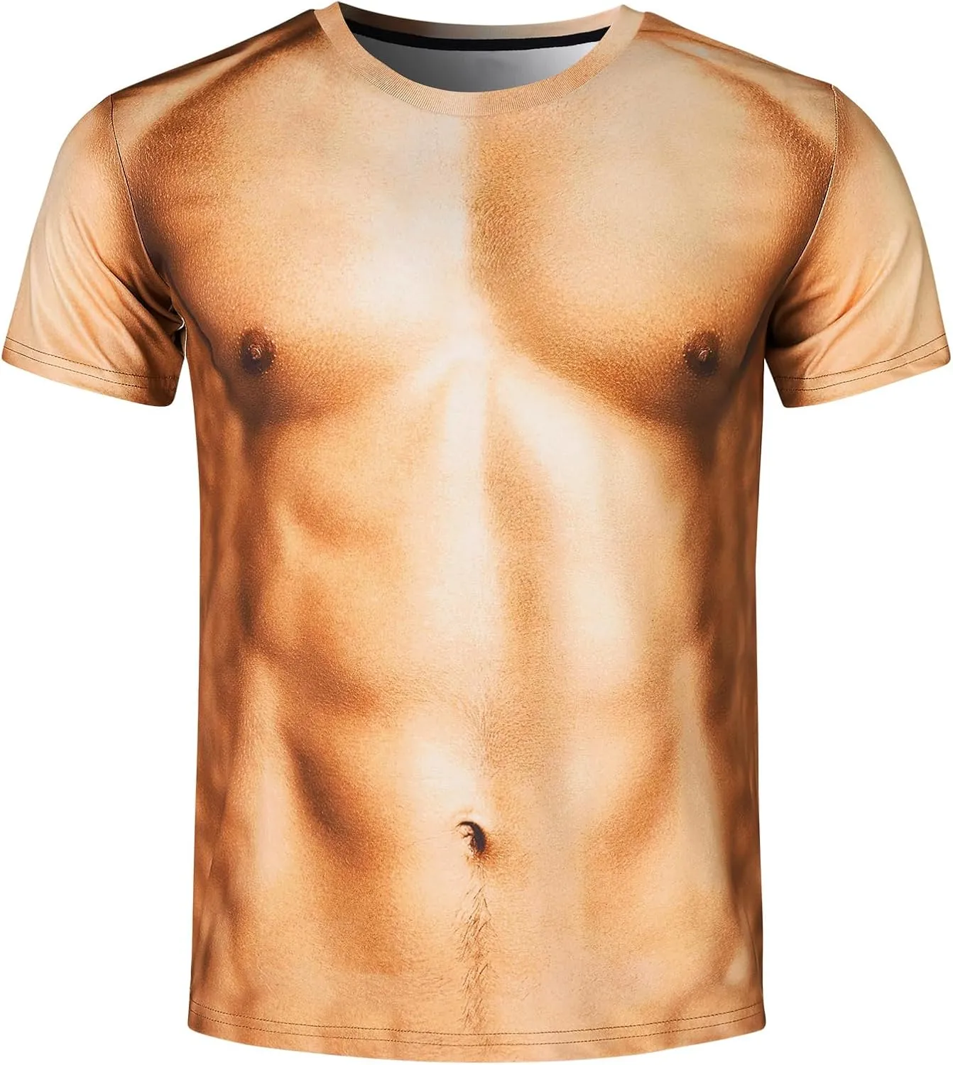 Goodstoworld Unisex 3D Fake Abs T Shirts Shredded Chest Printed Short Sleeve Costume Novelty Tees Shirt