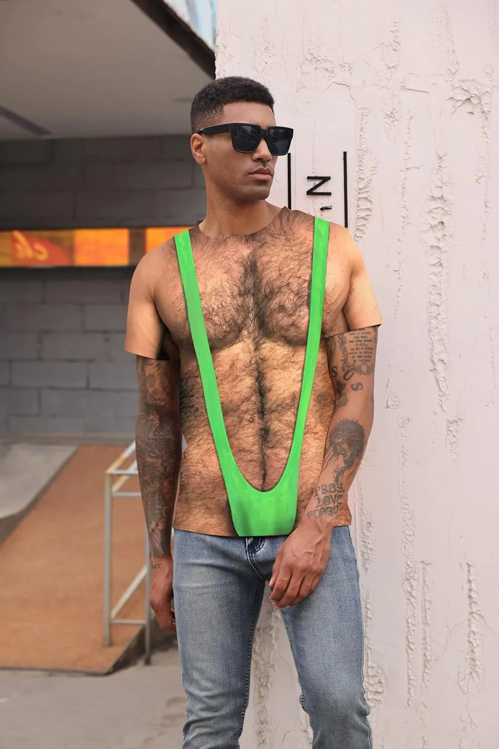 Goodstoworld Unisex 3D Fake Abs T Shirts Shredded Chest Printed Short Sleeve Costume Novelty Tees Shirt