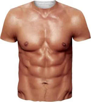 Goodstoworld Unisex 3D Fake Abs T Shirts Shredded Chest Printed Short Sleeve Costume Novelty Tees Shirt