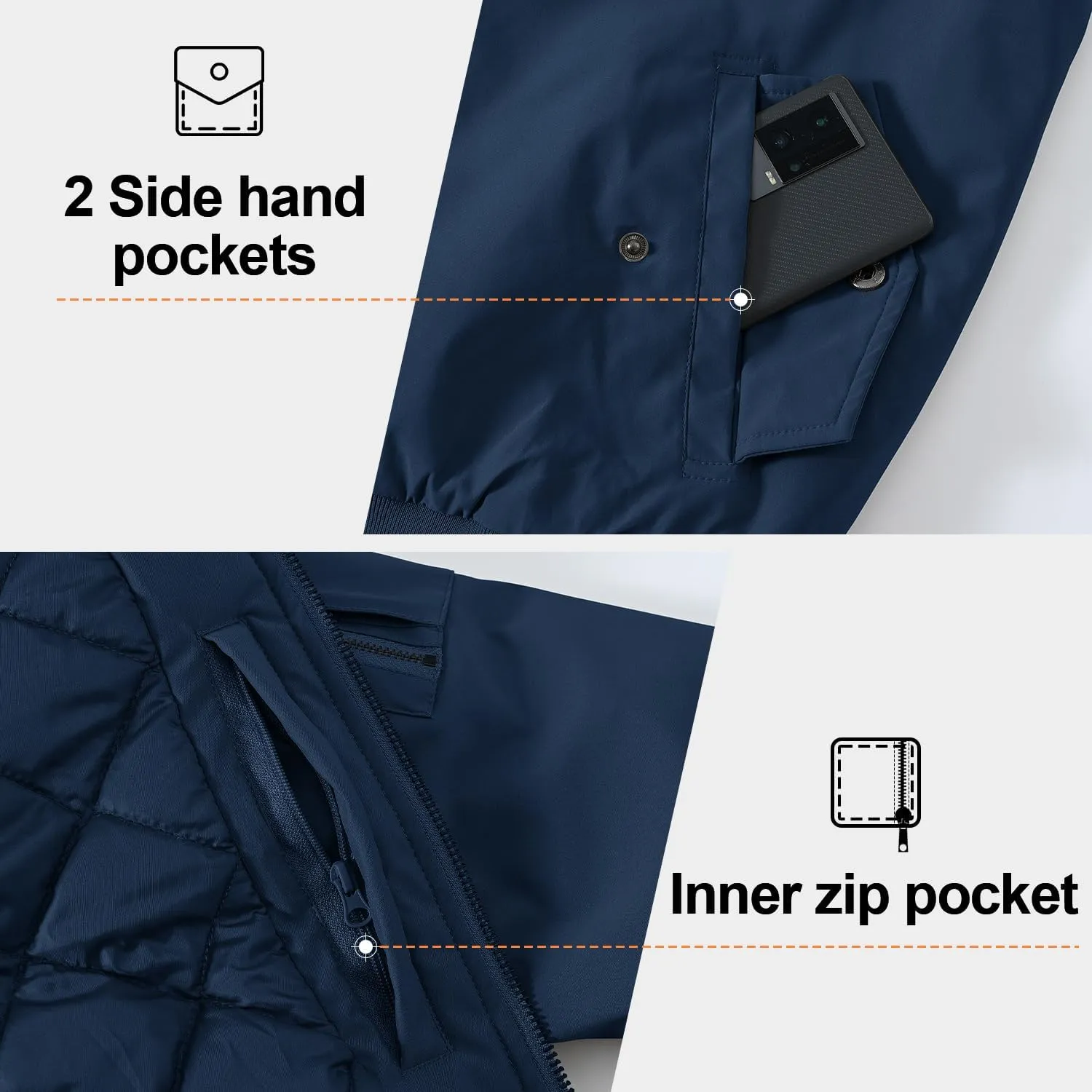 Gopune Men's Windproof Bomber Jacket Warm Water Resistant Windbreaker Winter Outwear Quilted Jackets Coats