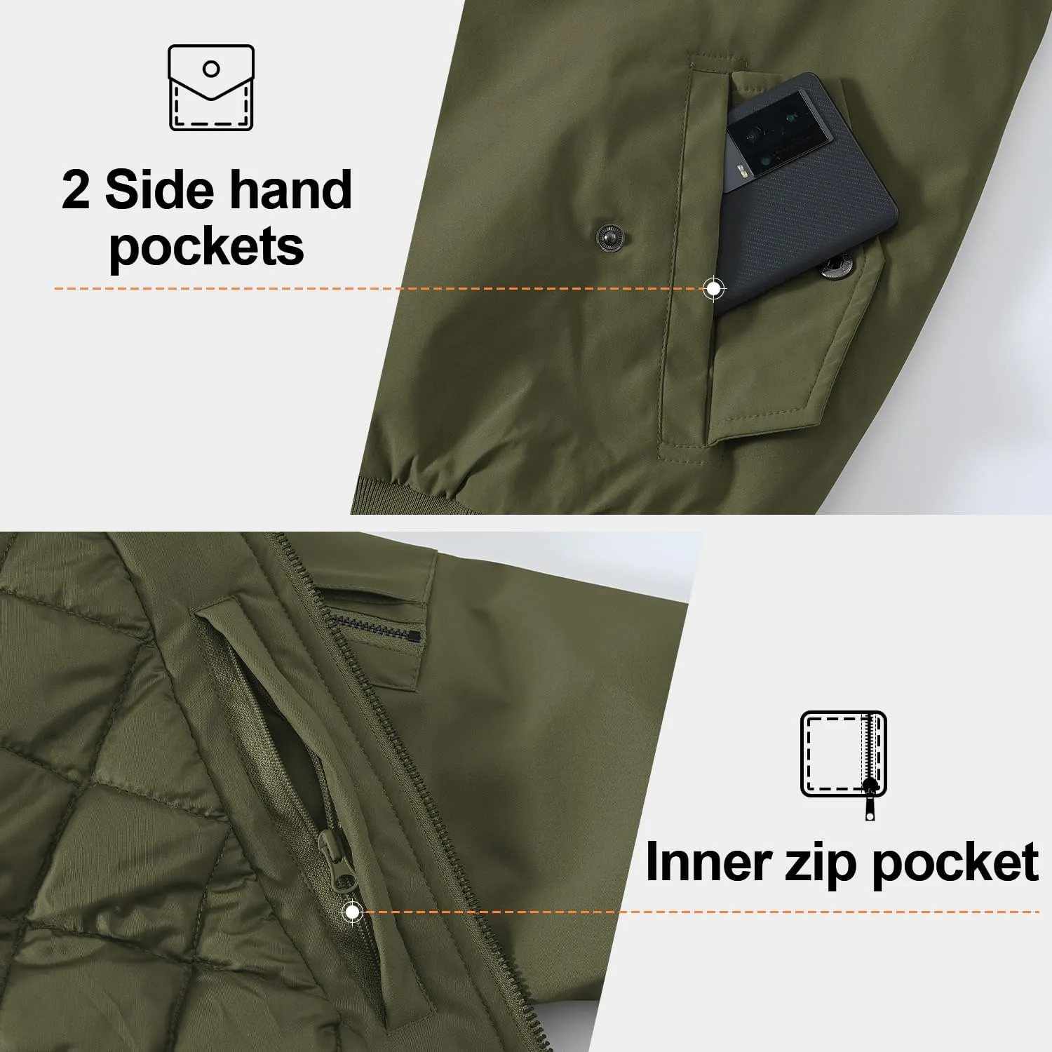 Gopune Men's Windproof Bomber Jacket Warm Water Resistant Windbreaker Winter Outwear Quilted Jackets Coats