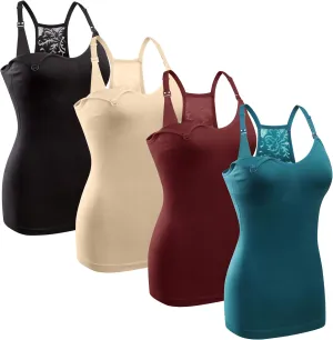 GXXGE 4Pack Women's Nursing Tank Top Cami Nursing Maternity Bra Breastfeeding Shirts with Adjustable Straps