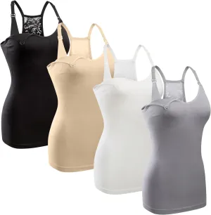 GXXGE 4Pack Women's Nursing Tank Top Cami Nursing Maternity Bra Breastfeeding Shirts with Adjustable Straps