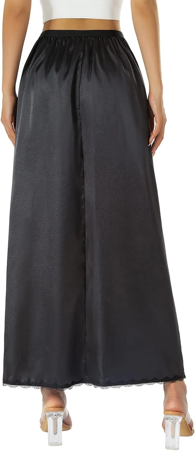 Half Slip for Women Under Dress Plus Size Long Satin Underskirt Breathable Lace Trim Maxi Slip Skirt