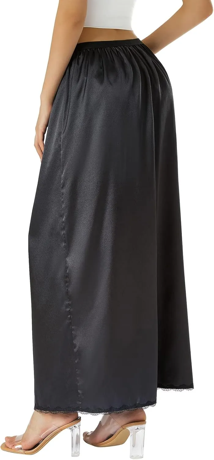 Half Slip for Women Under Dress Plus Size Long Satin Underskirt Breathable Lace Trim Maxi Slip Skirt