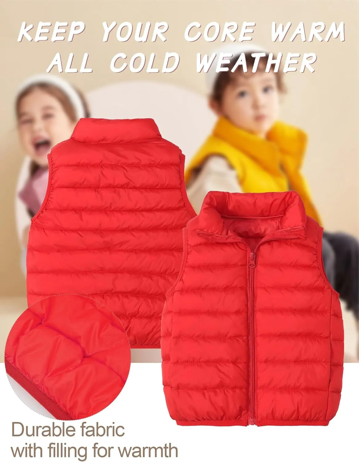 Happy Cherry Kids Boys Girls Lightweight Down Puffer Vest Sleeveless Windproof Packable Warm Winter Vest