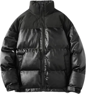 Hgvcfcv Men Thicken Thermal Cotton-Padded Jacket Loose Stand-Up Collar Coat Winter Quilted Coat