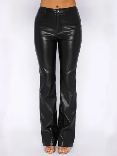 High Waist PU Leather Straight Pants