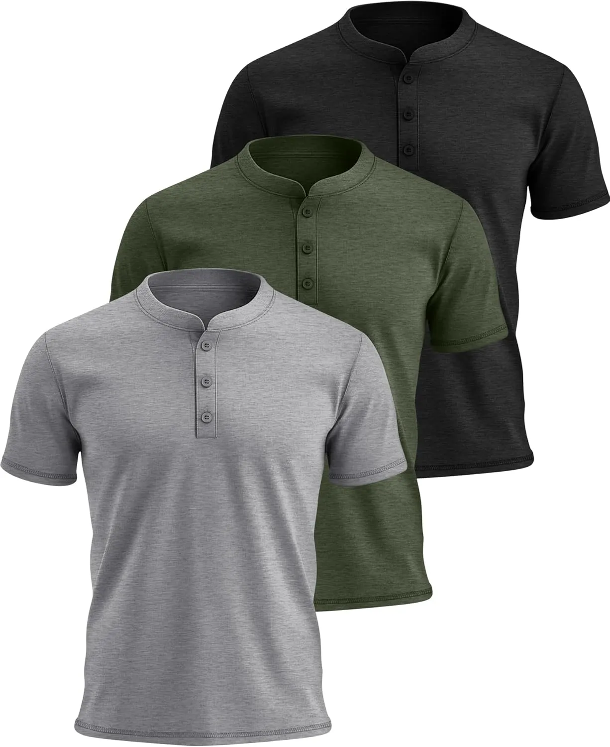 Huukeay 3 Pack Men's Big & Tall Henley Short Sleeve Shirts, Cotton Crew Neck Casual Button T-Shirts Summer Basic Tees Tops