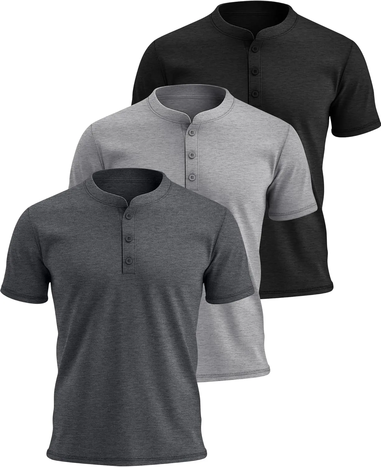 Huukeay 3 Pack Men's Big & Tall Henley Short Sleeve Shirts, Cotton Crew Neck Casual Button T-Shirts Summer Basic Tees Tops