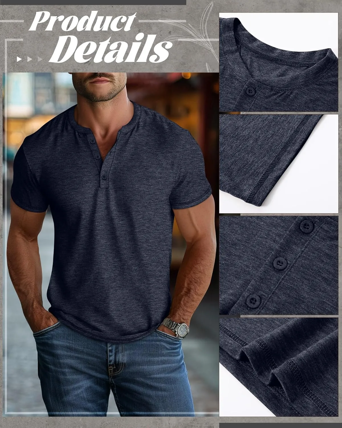 Huukeay 3 Pack Men's Big & Tall Henley Short Sleeve Shirts, Cotton Crew Neck Casual Button T-Shirts Summer Basic Tees Tops