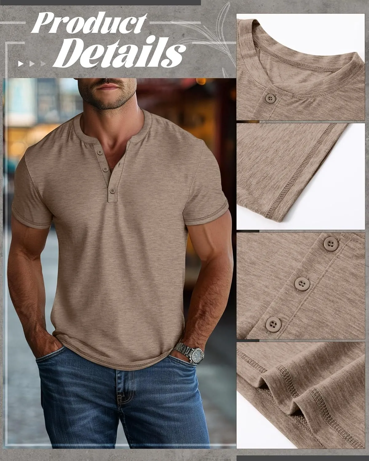 Huukeay 3 Pack Men's Big & Tall Henley Short Sleeve Shirts, Cotton Crew Neck Casual Button T-Shirts Summer Basic Tees Tops