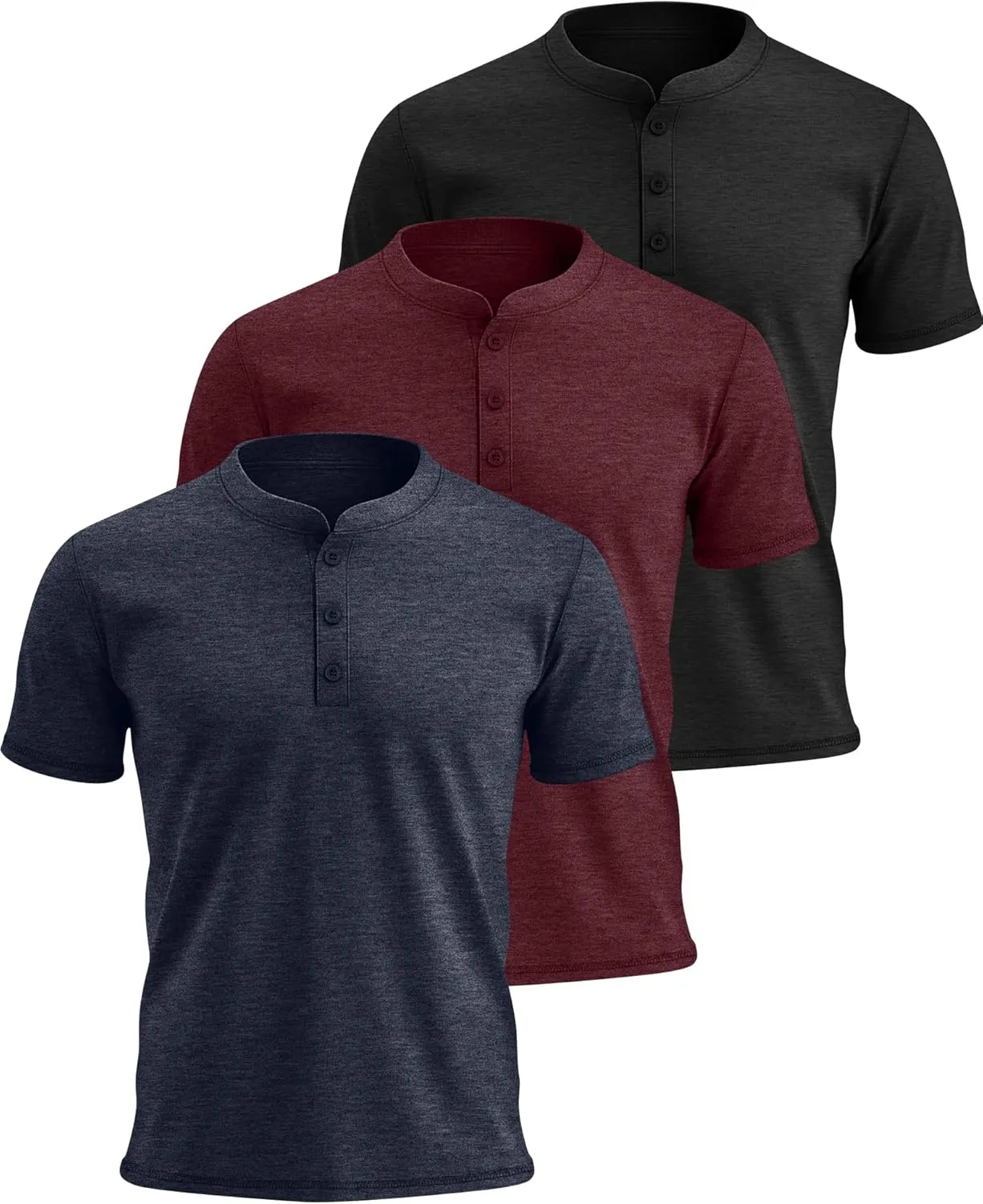 Huukeay 3 Pack Men's Big & Tall Henley Short Sleeve Shirts, Cotton Crew Neck Casual Button T-Shirts Summer Basic Tees Tops
