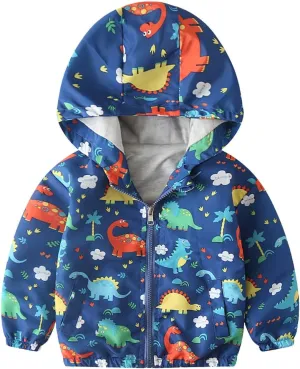 IMEKIS Toddler Baby Hooded Windbreaker Coat Zipper Dinosaur Jacket Fall Lightweight Windproof Outwear for Boys Girls