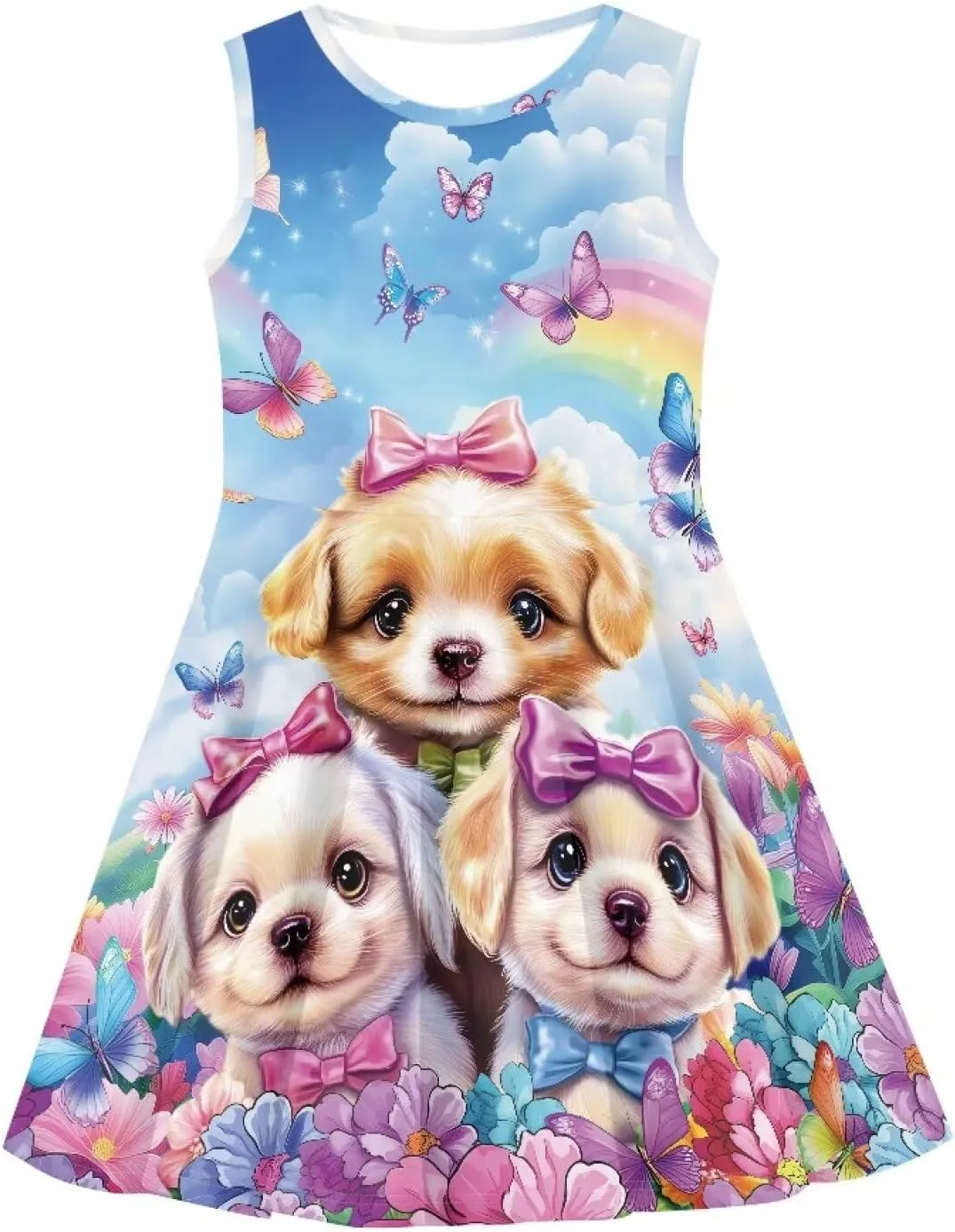 INSTANTARTS Girls Dress Breathable Stretch Tank Swing Midi Dresses Sleeveless Round Neck Summer Skater Dress