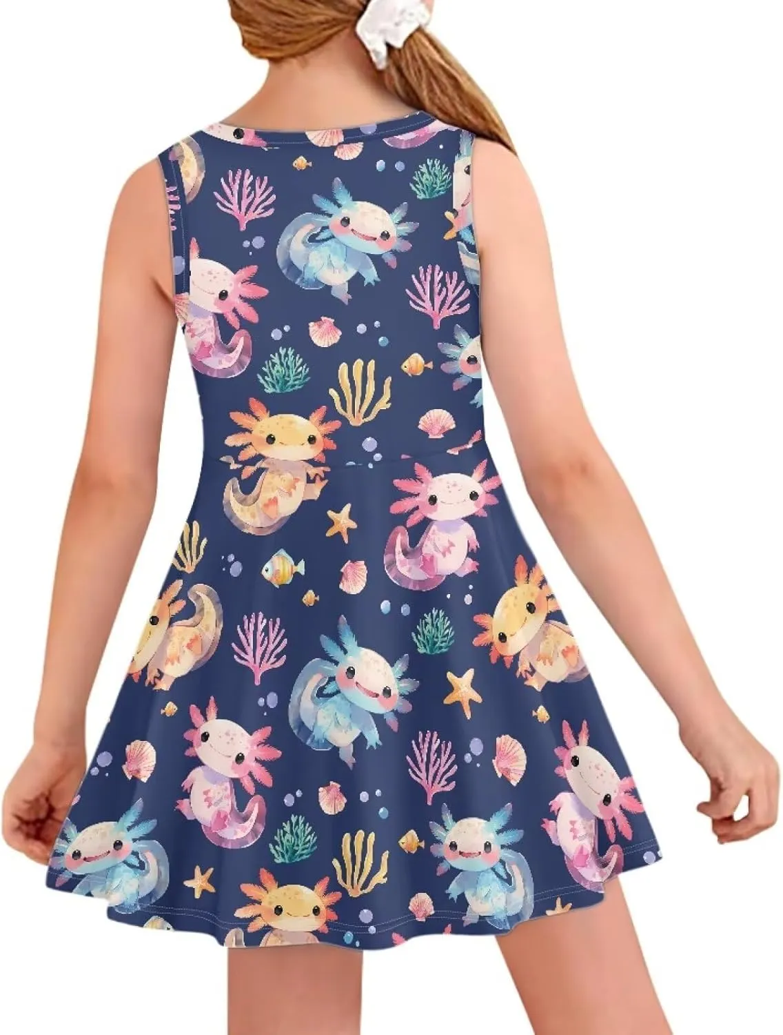INSTANTARTS Girls Dress Breathable Stretch Tank Swing Midi Dresses Sleeveless Round Neck Summer Skater Dress