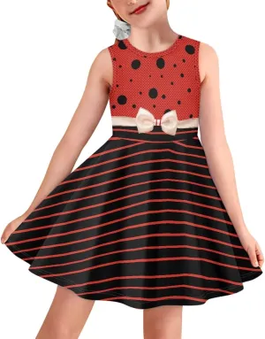 INSTANTARTS Girls Dress Breathable Stretch Tank Swing Midi Dresses Sleeveless Round Neck Summer Skater Dress