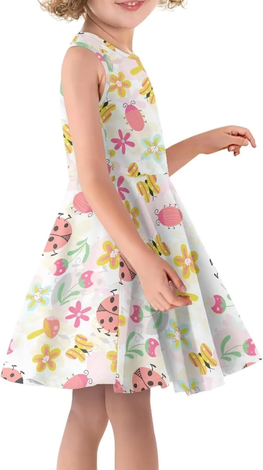 INSTANTARTS Girls Dress Breathable Stretch Tank Swing Midi Dresses Sleeveless Round Neck Summer Skater Dress