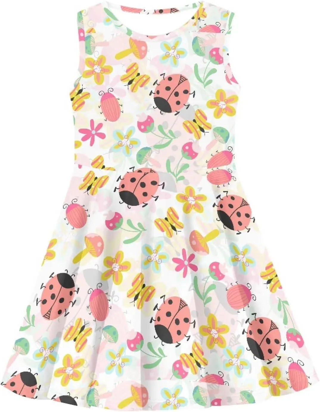INSTANTARTS Girls Dress Breathable Stretch Tank Swing Midi Dresses Sleeveless Round Neck Summer Skater Dress