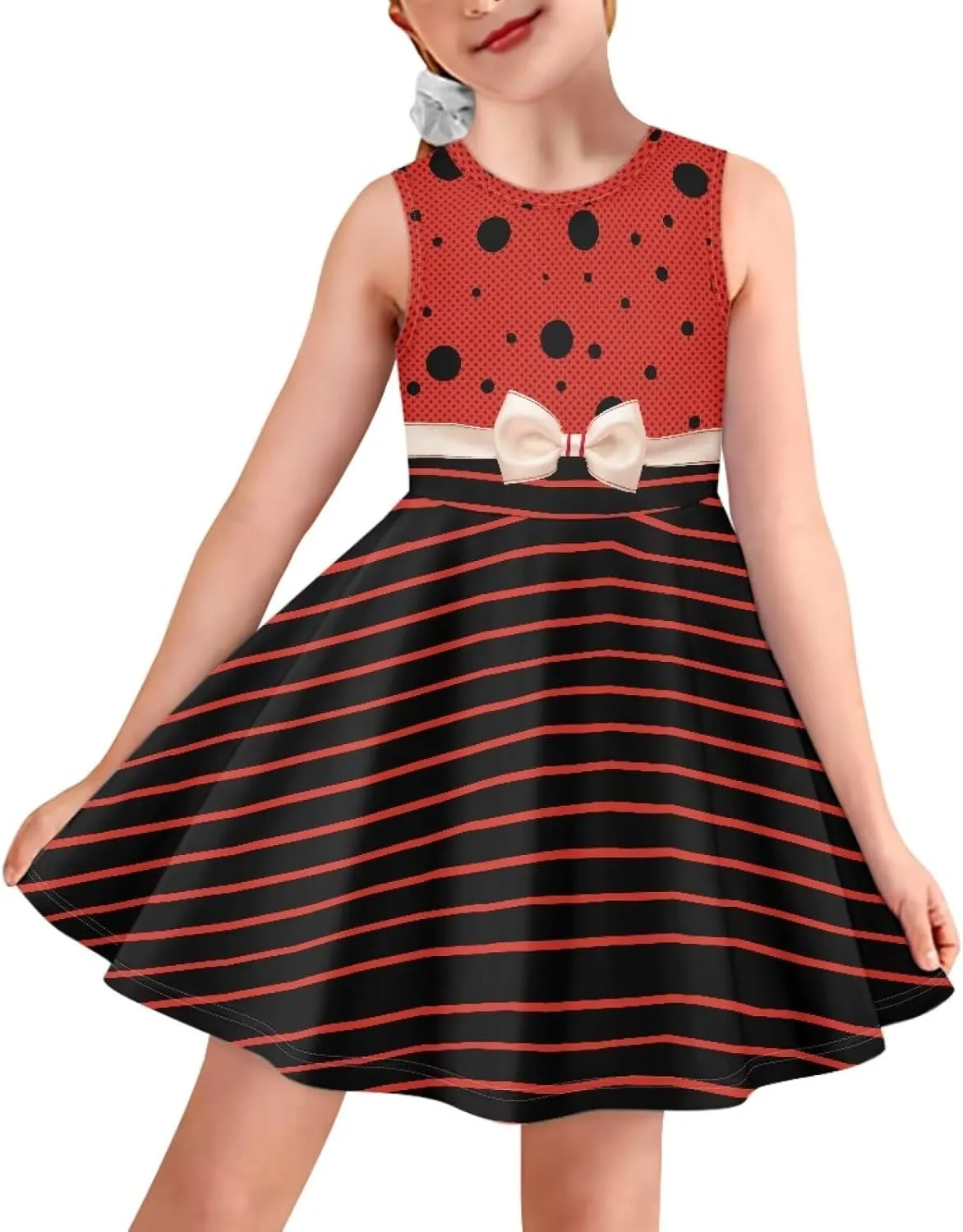 INSTANTARTS Girls Dress Breathable Stretch Tank Swing Midi Dresses Sleeveless Round Neck Summer Skater Dress