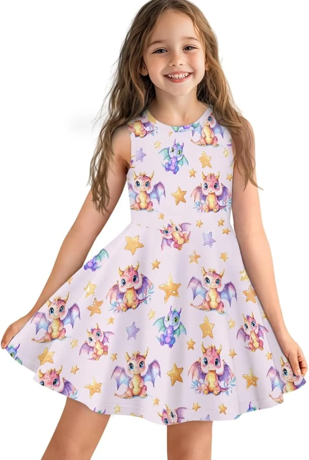 INSTANTARTS Girls Dress Breathable Stretch Tank Swing Midi Dresses Sleeveless Round Neck Summer Skater Dress