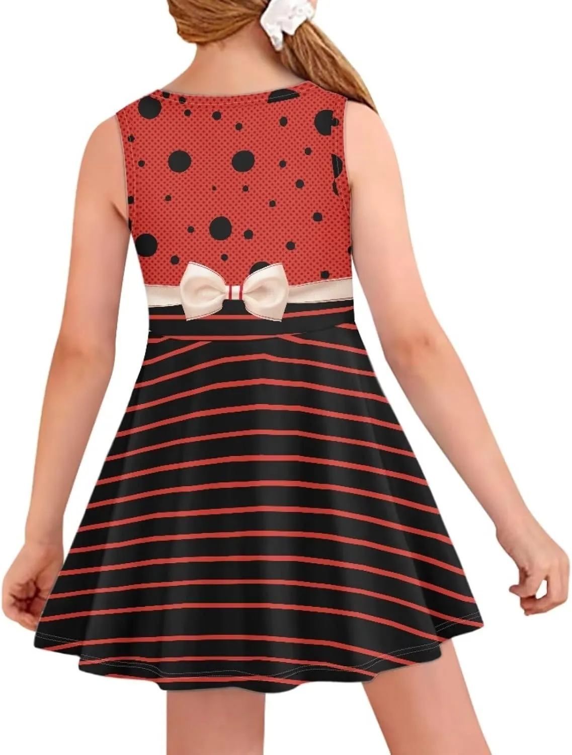 INSTANTARTS Girls Dress Breathable Stretch Tank Swing Midi Dresses Sleeveless Round Neck Summer Skater Dress