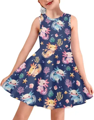 INSTANTARTS Girls Dress Breathable Stretch Tank Swing Midi Dresses Sleeveless Round Neck Summer Skater Dress