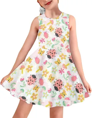 INSTANTARTS Girls Dress Breathable Stretch Tank Swing Midi Dresses Sleeveless Round Neck Summer Skater Dress