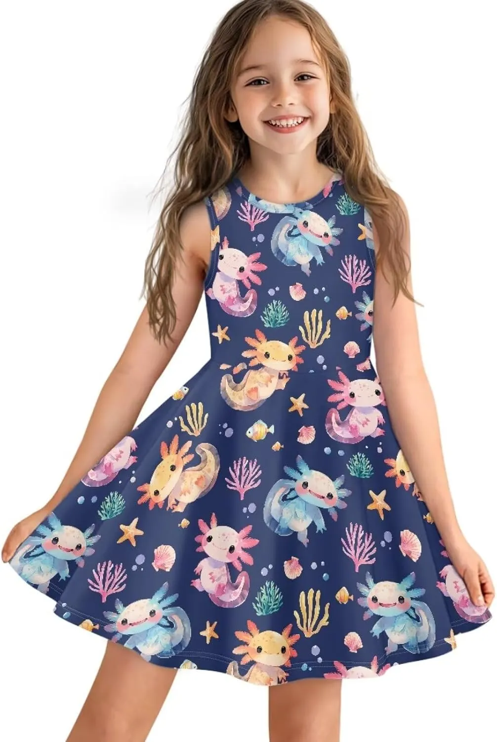 INSTANTARTS Girls Dress Breathable Stretch Tank Swing Midi Dresses Sleeveless Round Neck Summer Skater Dress