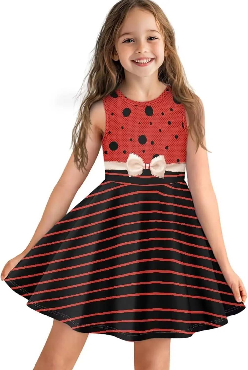 INSTANTARTS Girls Dress Breathable Stretch Tank Swing Midi Dresses Sleeveless Round Neck Summer Skater Dress