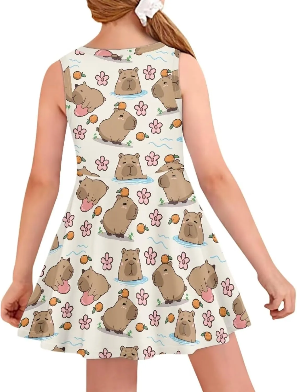 INSTANTARTS Girls Dress Breathable Stretch Tank Swing Midi Dresses Sleeveless Round Neck Summer Skater Dress