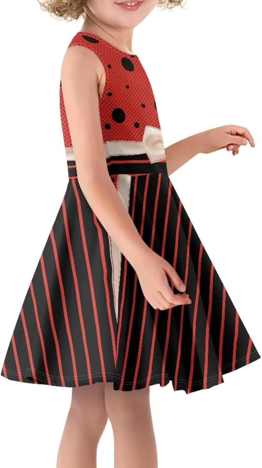 INSTANTARTS Girls Dress Breathable Stretch Tank Swing Midi Dresses Sleeveless Round Neck Summer Skater Dress
