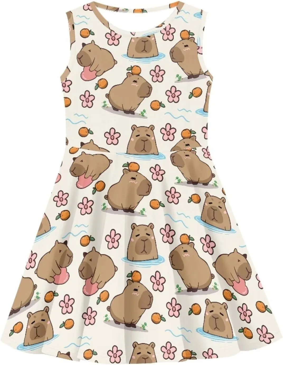 INSTANTARTS Girls Dress Breathable Stretch Tank Swing Midi Dresses Sleeveless Round Neck Summer Skater Dress