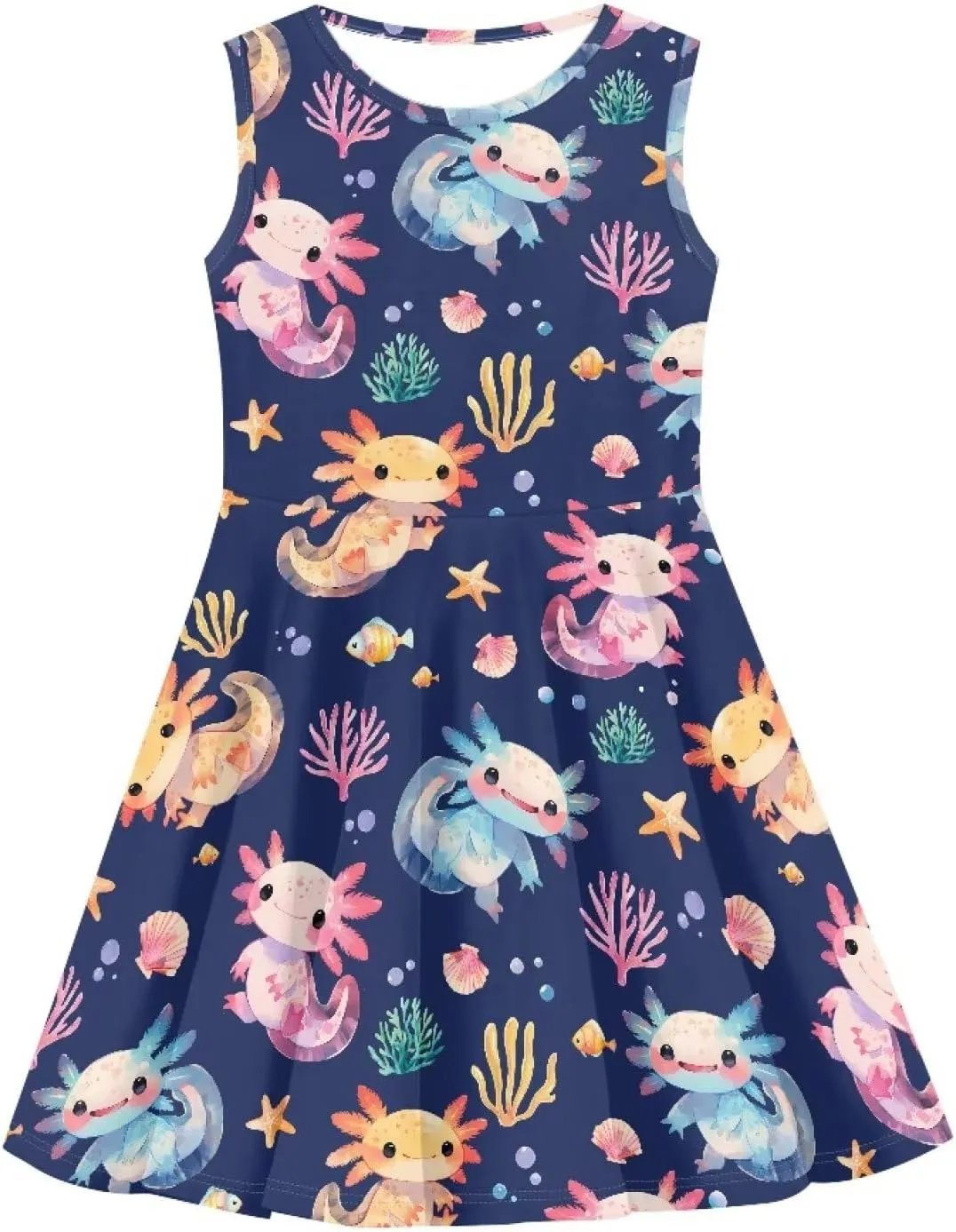 INSTANTARTS Girls Dress Breathable Stretch Tank Swing Midi Dresses Sleeveless Round Neck Summer Skater Dress