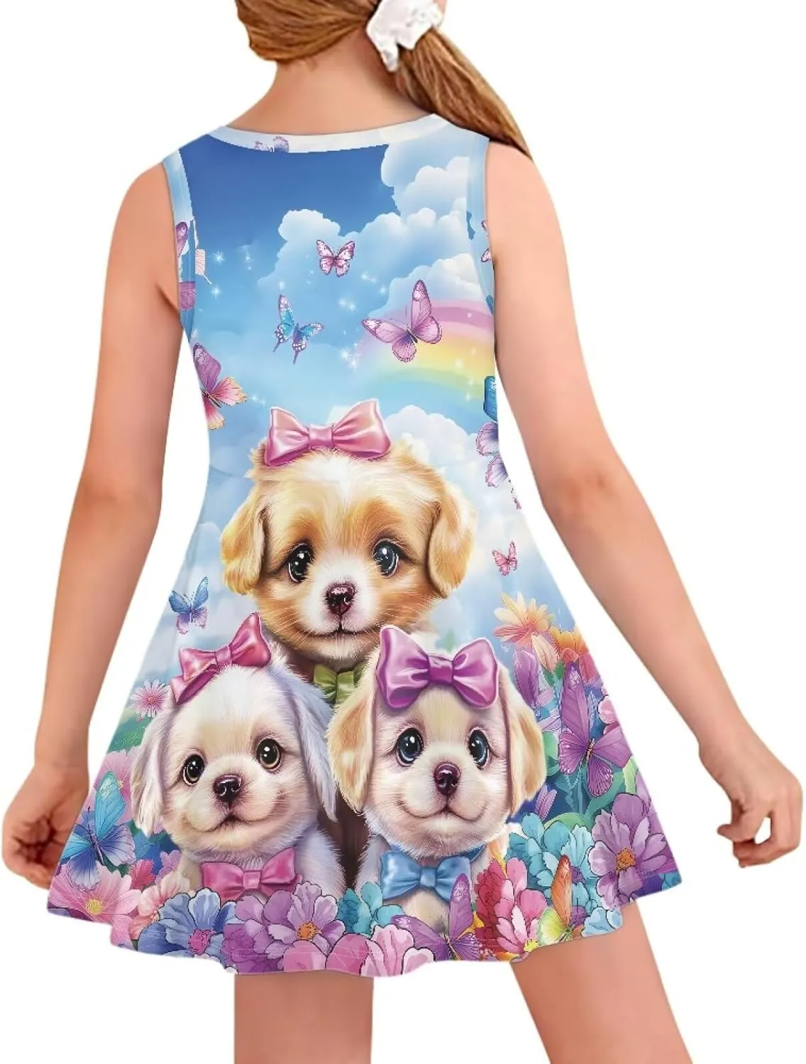 INSTANTARTS Girls Dress Breathable Stretch Tank Swing Midi Dresses Sleeveless Round Neck Summer Skater Dress