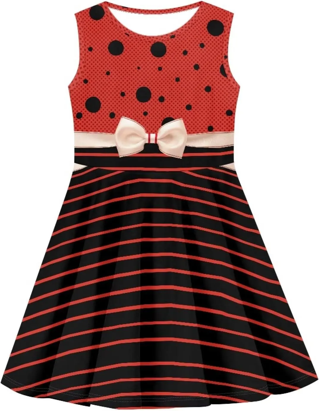 INSTANTARTS Girls Dress Breathable Stretch Tank Swing Midi Dresses Sleeveless Round Neck Summer Skater Dress