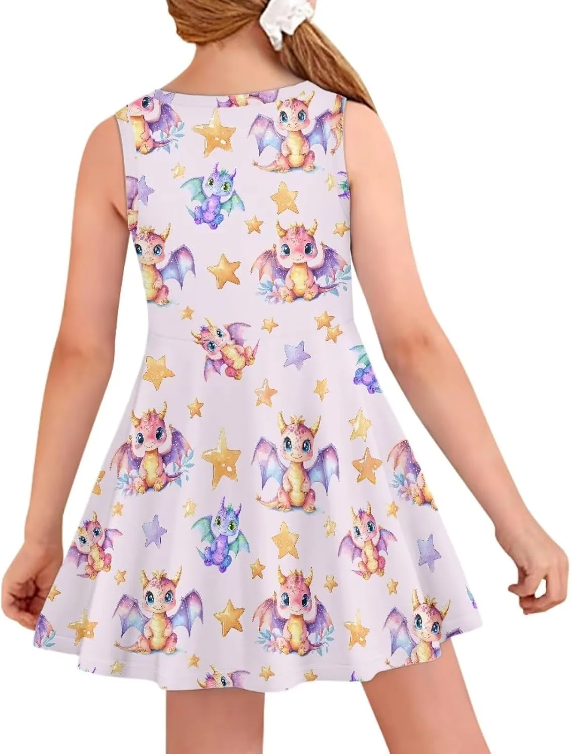 INSTANTARTS Girls Dress Breathable Stretch Tank Swing Midi Dresses Sleeveless Round Neck Summer Skater Dress