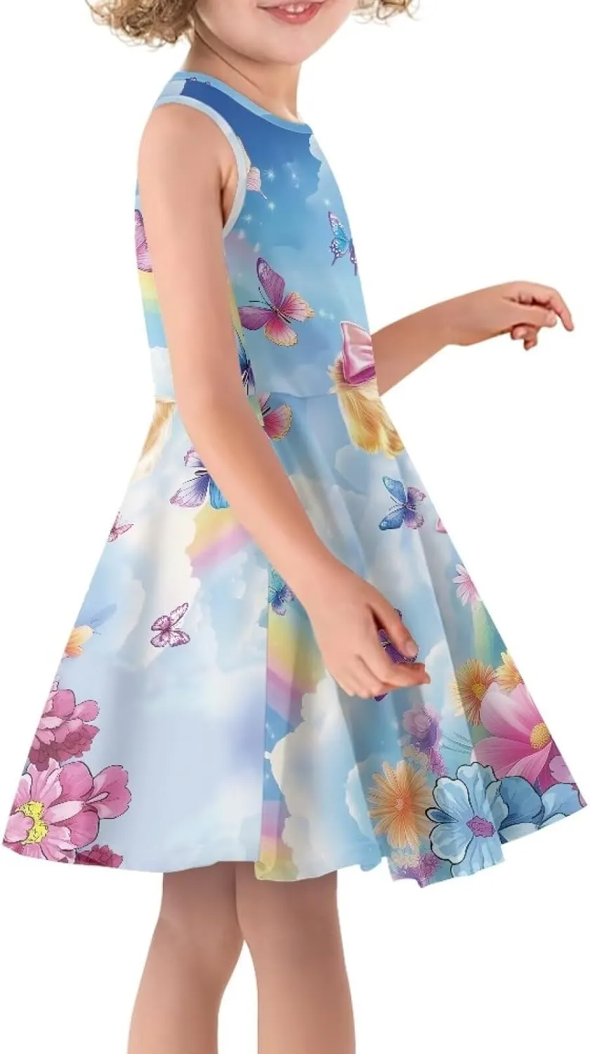 INSTANTARTS Girls Dress Breathable Stretch Tank Swing Midi Dresses Sleeveless Round Neck Summer Skater Dress