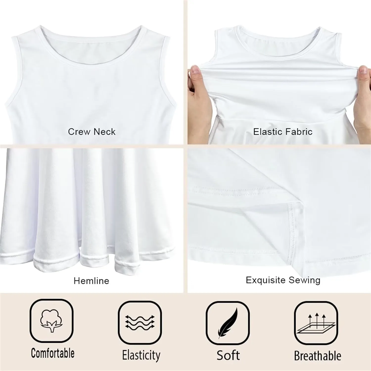 INSTANTARTS Girls Dress Breathable Stretch Tank Swing Midi Dresses Sleeveless Round Neck Summer Skater Dress