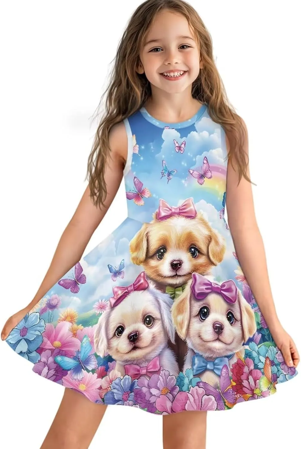 INSTANTARTS Girls Dress Breathable Stretch Tank Swing Midi Dresses Sleeveless Round Neck Summer Skater Dress