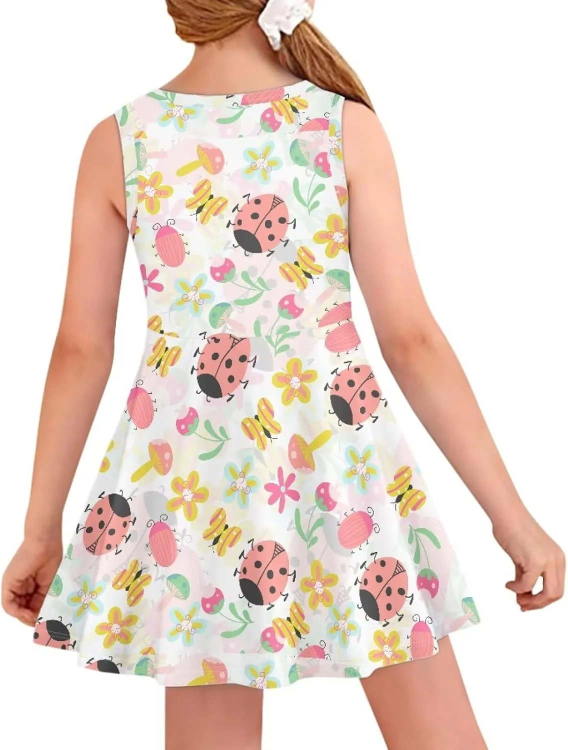 INSTANTARTS Girls Dress Breathable Stretch Tank Swing Midi Dresses Sleeveless Round Neck Summer Skater Dress