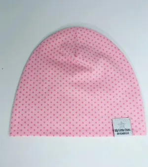 Jersey Beanie - 'Pink Dots' 0-3Mths